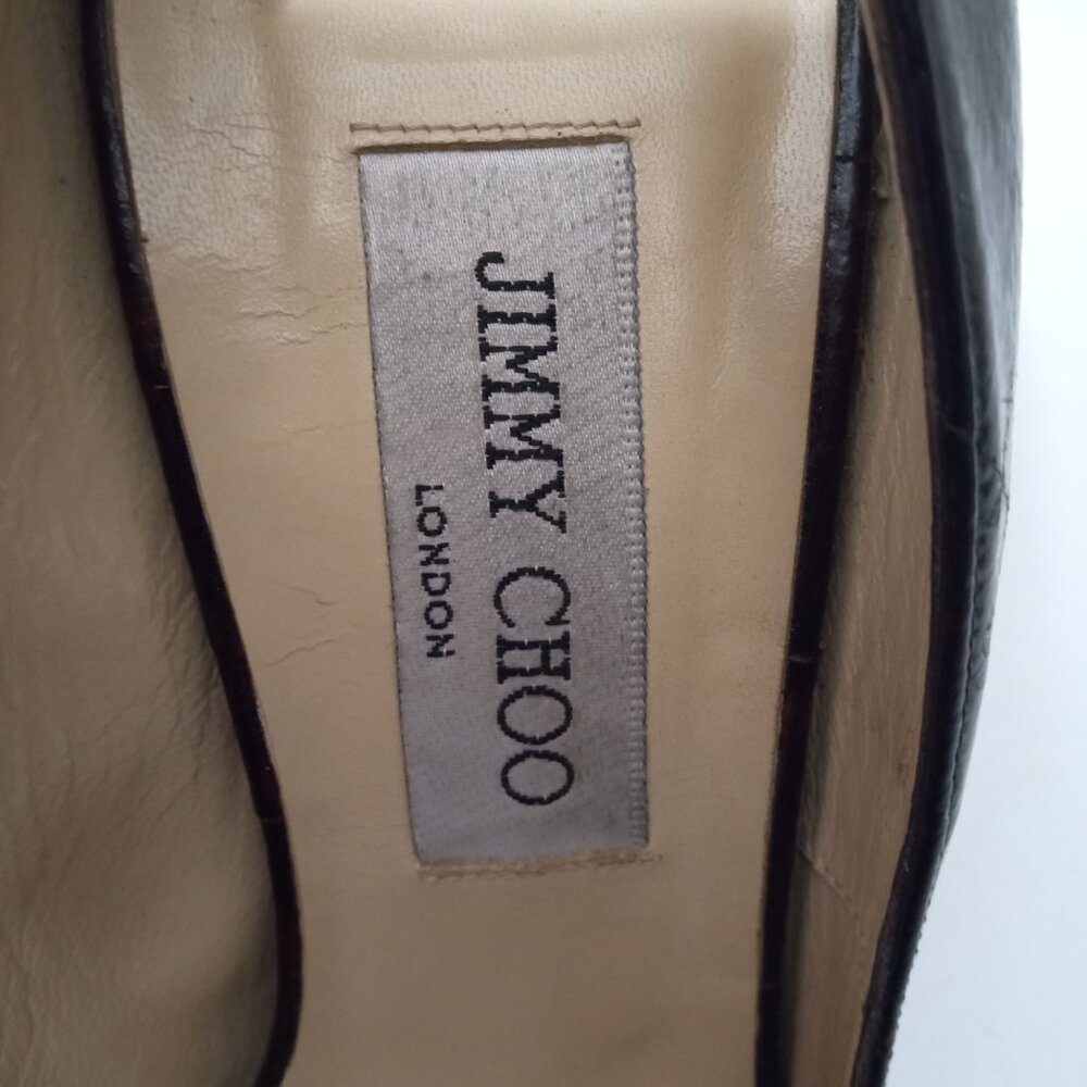 Jimmy Choo Black and Dark Red Peep-Toe High Heels - Picture 2 of 8